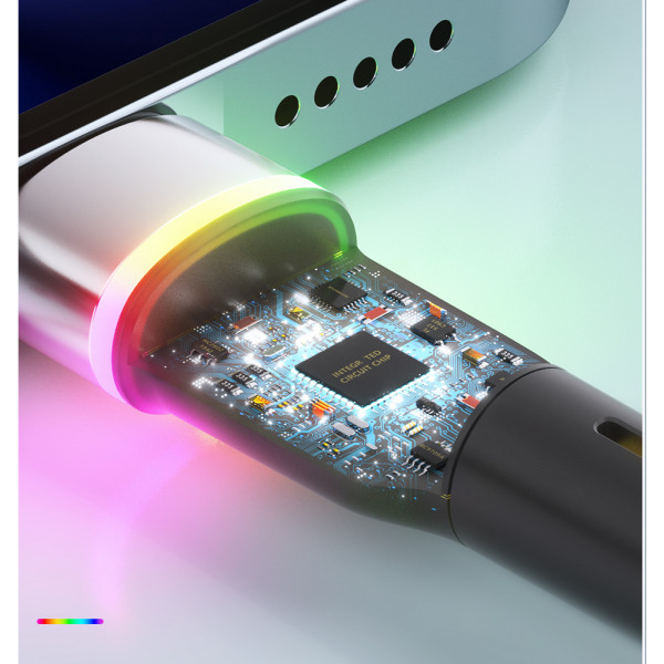 Фото - Кабель синхронізації даних Essager Colorful LED USB Cable Fast Charging 2.4A USB-A to Lightning 1m Blue (EXCL-XCD03)