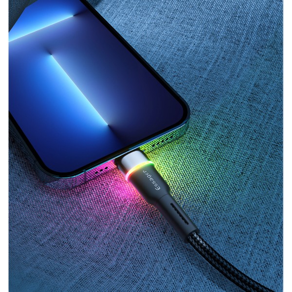 Фото - Кабель Essager Colorful LED USB Cable Fast Charging 2.4A USB-A to Lightning 2m Black (EXCL-XCDA01)