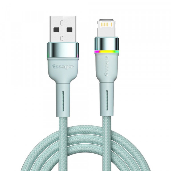 Фото - Кабель синхронізації даних Essager Colorful LED USB Cable Fast Charging 2.4A USB-A to Lightning 1m Blue (EXCL-XCD03)