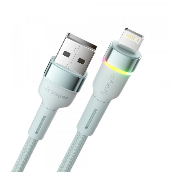 Фото - Кабель синхронізації даних Essager Colorful LED USB Cable Fast Charging 2.4A USB-A to Lightning 1m Blue (EXCL-XCD03)