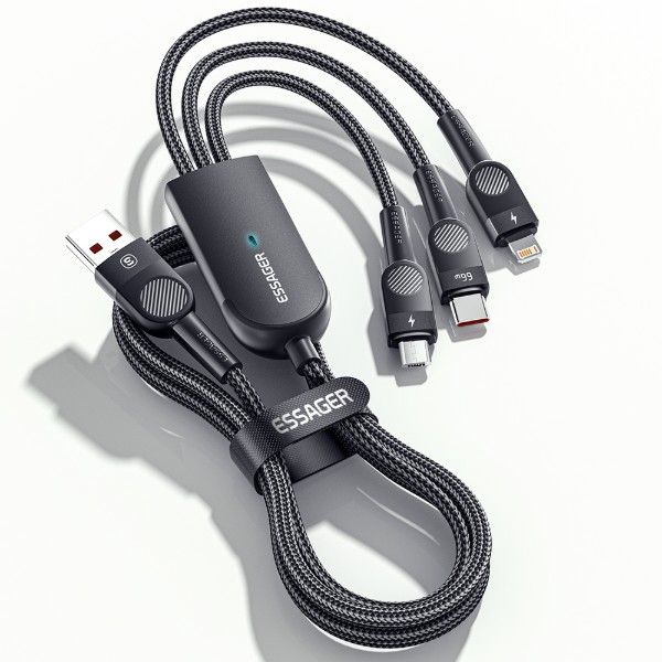 Фото - Кабель Essager Swift 3-in-1 USB Cable 66W Micro+ Type C + Lightning 1.2m Black (EXCMTL-XJ01)
