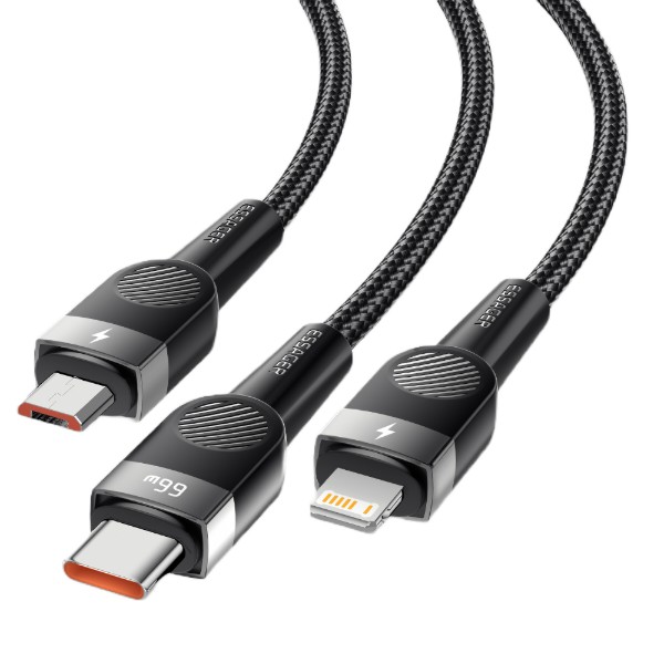 Фото - Кабель Essager Swift 3-in-1 USB Cable 66W Micro+ Type C + Lightning 1.2m Black (EXCMTL-XJ01)