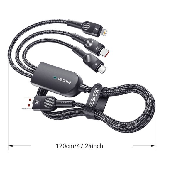 Фото - Кабель Essager Swift 3-in-1 USB Cable 66W Micro+ Type C + Lightning 1.2m Black (EXCMTL-XJ01)