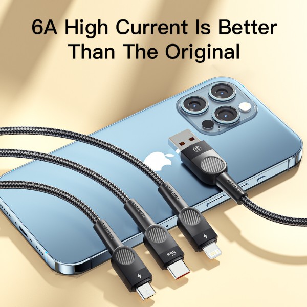 Фото - Кабель Essager Swift 3-in-1 USB Cable 66W Micro+ Type C + Lightning 1.2m Black (EXCMTL-XJ01)