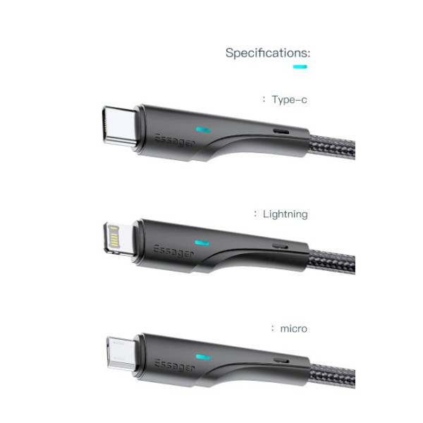 Фото - Кабель Essager Rousseau 3A Fast Charging USB Type C Cable 1m Black (EXCT-LS01)