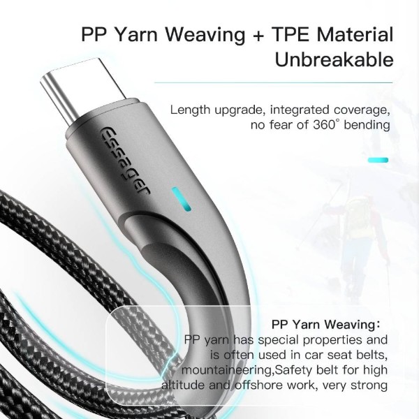 Фото - Кабель Essager Rousseau 3A Fast Charging USB Type C Cable 2m Black (EXCT-LSA01)