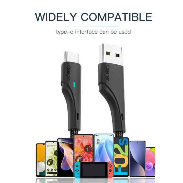 Фото - Кабель Essager Rousseau 3A Fast Charging USB Type C Cable 2m Black (EXCT-LSA01)