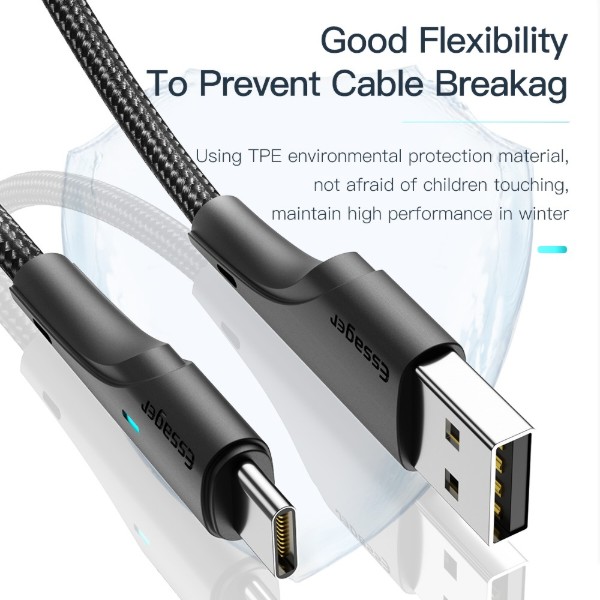 Фото - Кабель Essager Rousseau 3A Fast Charging USB Type C Cable 3m Black (EXCT-LSC01)