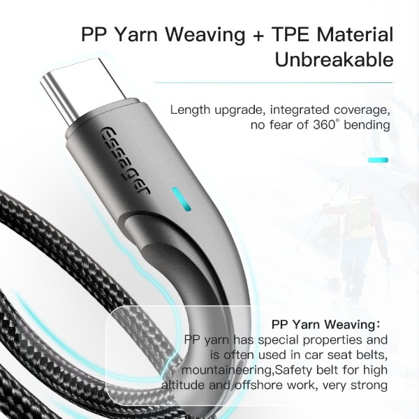 Фото - Кабель Essager Rousseau 3A Fast Charging USB Type C Cable 3m Black (EXCT-LSC01)
