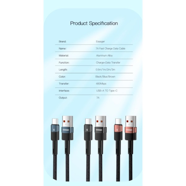 Фото - Кабель Essager Star 7A Type-C USB Cable 2m Black (EXCT-XCA01)