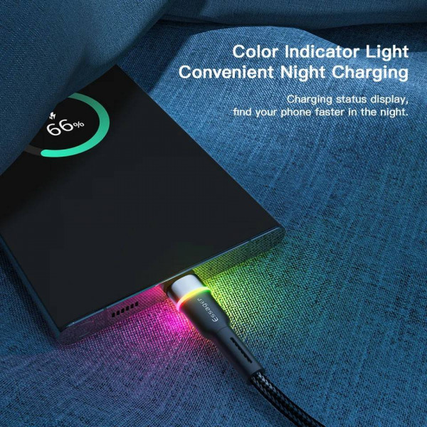 Фото - Кабель синхронізації даних Essager Colorful LED USB Cable Fast Charging 3A USB-A to Type C 0.5m Black (EXCT-XCDB01)
