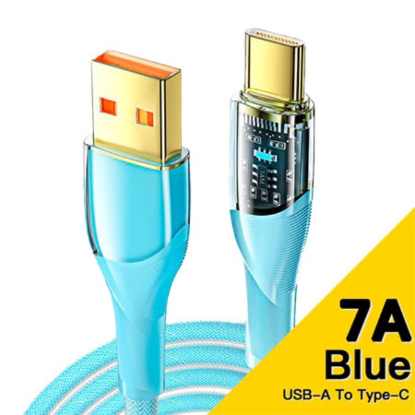 Фото - Кабель Essager Interstellar Transparent Design USB Charging Cable USB A to Type C 7A 1m Blue (EXCT-XJ03-P)
