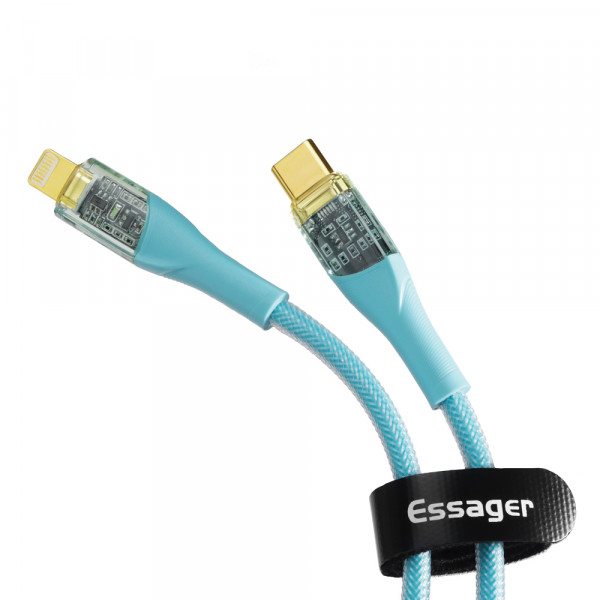 Фото - Кабель Essager Interstellar Transparent Design USB Charging Type C to Lightning 1m Blue (EXCTL-XJ03-P)