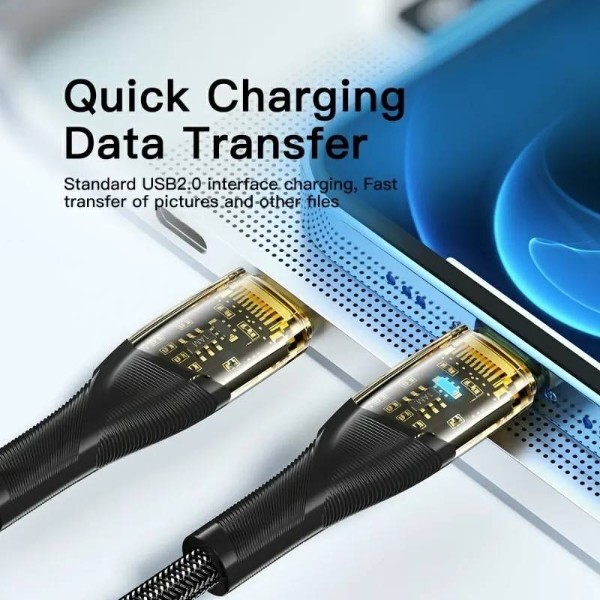 Фото - Кабель Essager Transparent Design USB Charging Cable Type C to Lightning 2m Black (EXCTL-XJA01-P)