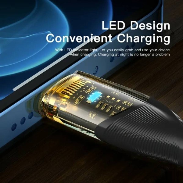 Фото - Кабель Essager Transparent Design USB Charging Cable Type C to Lightning 2m Black (EXCTL-XJA01-P)