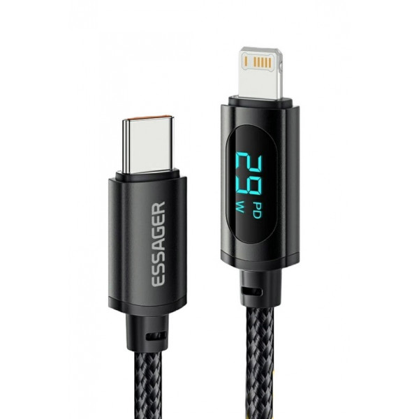 Фото - Кабель синхронізації даних Essager Enjoy LED Digital Display USB Charging Cable Type C to Lightning 29W 1m Black (EXCTL-XY01-P)