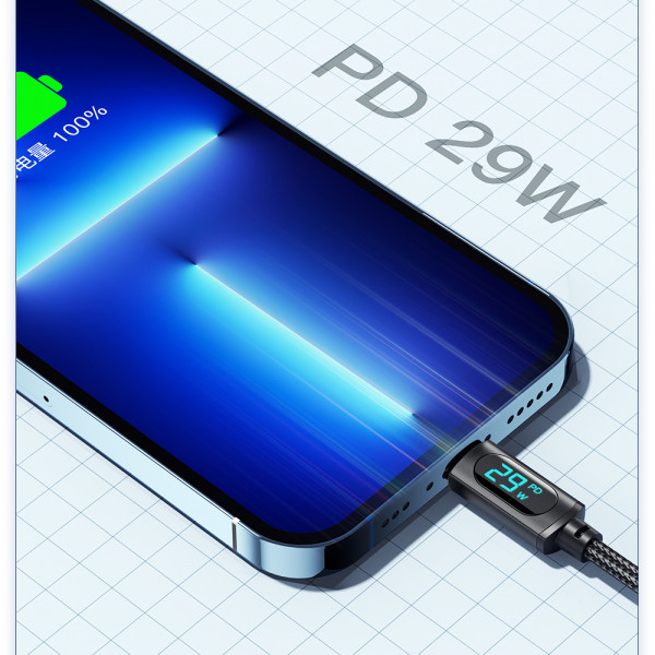 Фото - Кабель синхронізації даних Essager Enjoy LED Digital Display USB Charging Cable Type C to Lightning 29W 1m Black (EXCTL-XY01-P)