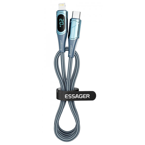 Фото - Кабель синхронізації даних Essager LED Digital Display PD 20W Fast Charging Type C to Lightnining USB Cable 1m Blue (EXCTL-YD03)