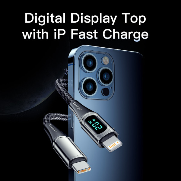 Фото - Кабель синхронізації даних Essager LED Digital Display PD 20W Fast Charging Type C to Lightnining USB Cable 1m Blue (EXCTL-YD03)