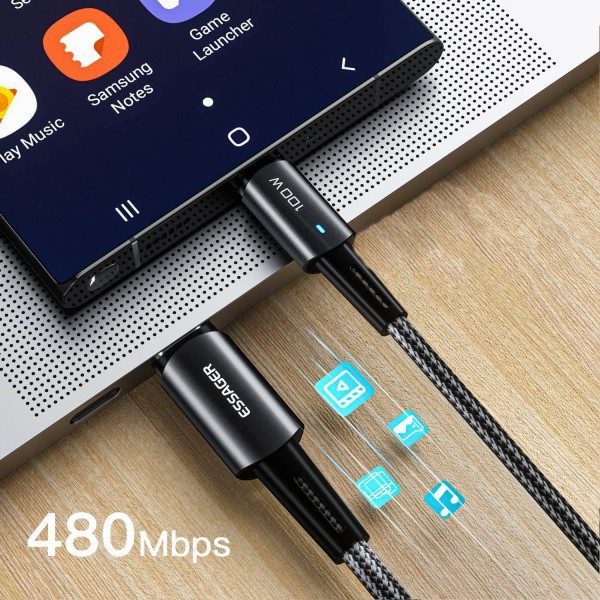 Фото - Кабель Essager Sunset 100W USB charging&amp;data cable Type-C to Type-C 3m Black (EXCTT1-CGC01)