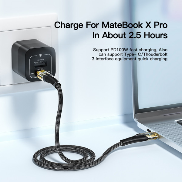 Фото - Кабель Essager Interstellar Transparent Design USB Charging Cable Type C to Type C 100W 2m Black (EXCTT1-XJA01-P)