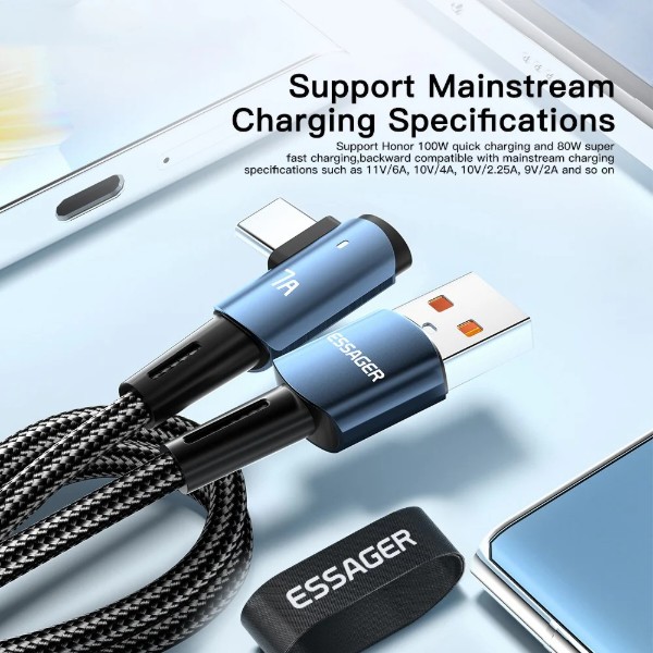 Фото - Кабель Essager Sunset Bend Type 7A cable USB A to Type C 1M Blue 100W (EXCWT7A-CG03-P)