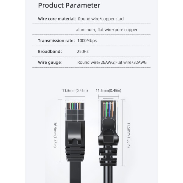 Фото - Кабель патч-корд Essager TopSpeed Cable Ethernet Cat6 RJ45 Splitter Network Flat Cable 2m Black (EXCWXB-JSA01)