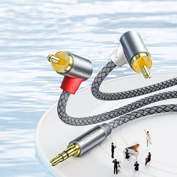 Фото - Кабель 3.5 мм -3.5 мм Essager Monster Elbow RCA Audio Cable Jack 3.5 to 2 RCA Cable 3.5mm  3.5mm Jack to 2RCA 3M (EYPWT-MYC0G-P)