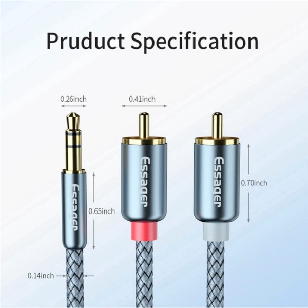 Фото - Кабель 3.5 мм - RCA Essager Jack 3.5 to 2 RCA 2m (EYPZJ-MYA0H)