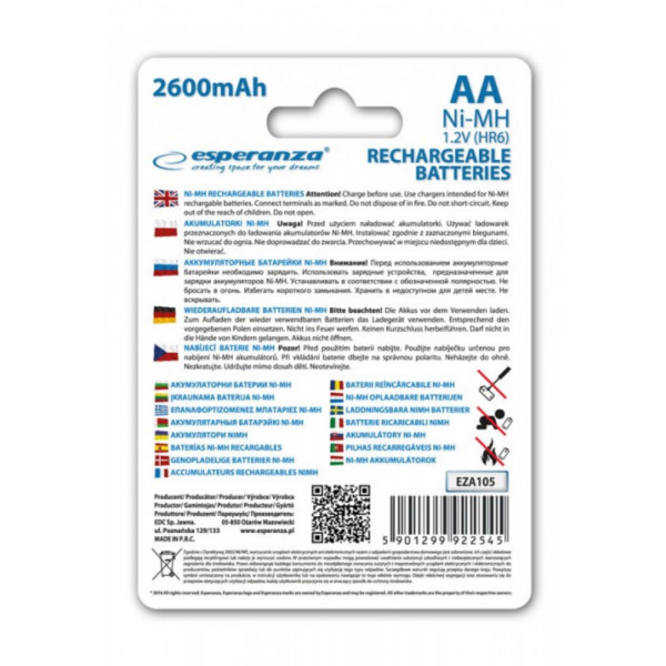 Фото - Акумулятор тип AA Esperanza 2600 mAh 2 шт. (EZA105)