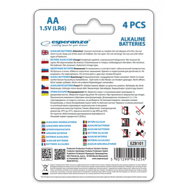 Фото - Батарейка тип AA Esperanza 4 шт. (EZB101)