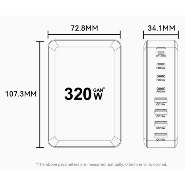 Фото - Мережевий зарядний пристрій Essager Engine 320W GaN table charge 4C+4A Black (EZC320W-QJB0G-Z)