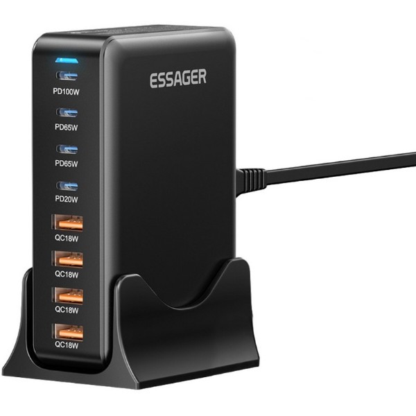 Фото - Мережевий зарядний пристрій Essager Engine 320W GaN table charge 4C+4A Black (EZC320W-QJB0G-Z)