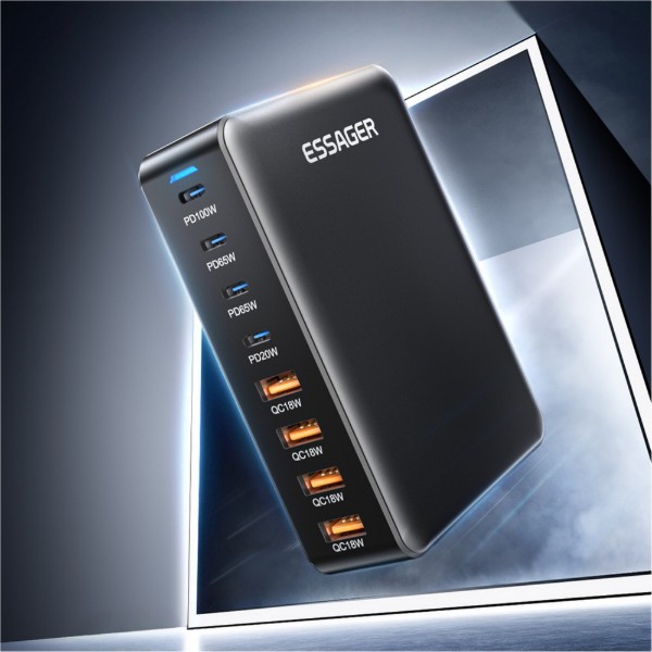 Фото - Мережевий зарядний пристрій Essager Engine 320W GaN table charge 4C+4A Black (EZC320W-QJB0G-Z)