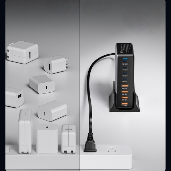 Фото - Мережевий зарядний пристрій Essager Engine 320W GaN table charge 4C+4A Black (EZC320W-QJB0G-Z)