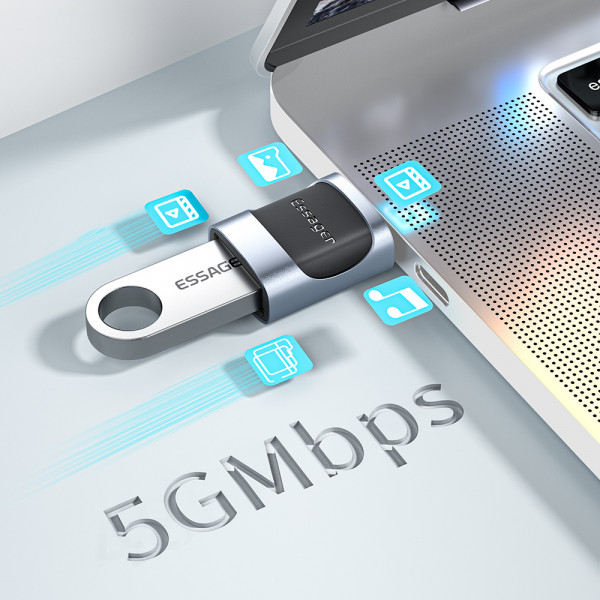 Фото - Перехідник Essager Xuankong OTG Type-C Female to USB male USB 3.0 Grey (EZJCA-XL01)