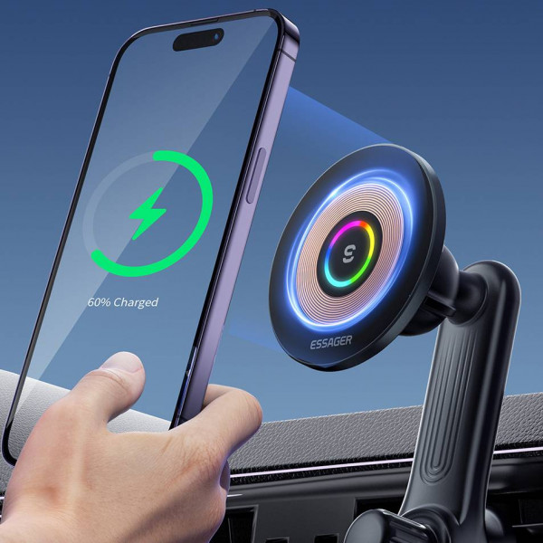 Фото - Автодержатель с беспроводной зарядкой Essager Arpege 15W Magnetic Wirless Car Charger with Phone Holder Function Black (EZJCX-GY01B-Z)