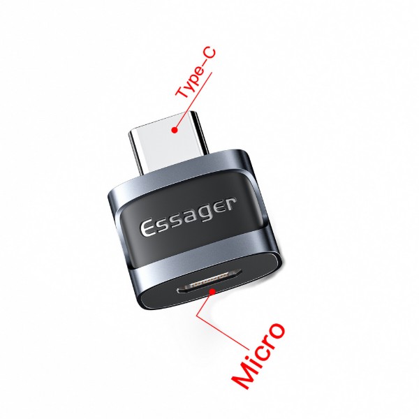 Фото - Перехідник Essager Xuankong OTG Micro Female to Type-C male USB 3.0 Grey (EZJMC-XL01)