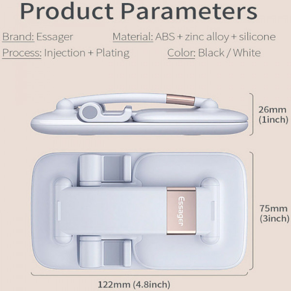 Фото - Підставка для мобільного пристрою Essager Knight Foldable Desk Mobile Phone Holder Stand (Alloy) White (EZJZM-QS02)