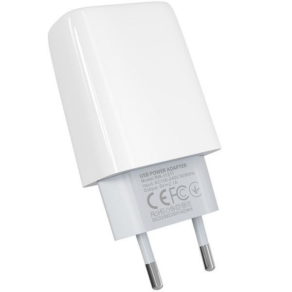 Фото - Мережевий зарядний пристрій Ridea Element 2.1 A White (RW-11011)