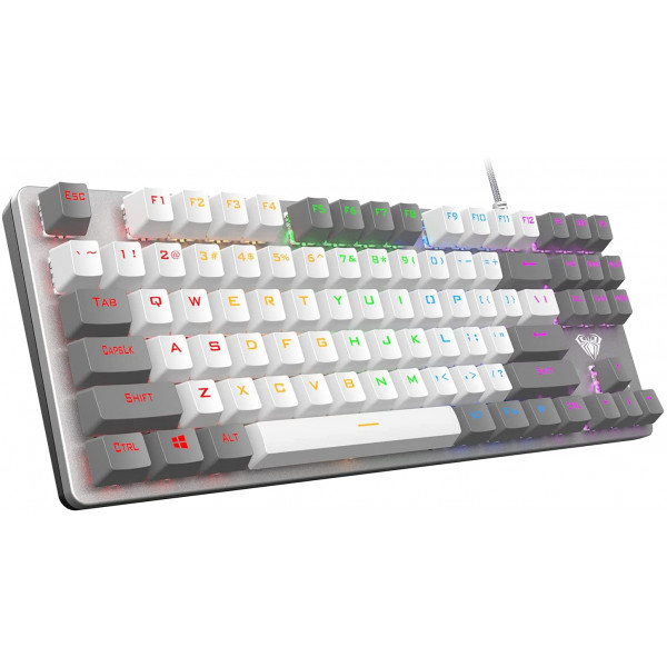 Фото - Клавиатура проводная игровая Aula Mechanical F3287 Grey/White keycap KRGD Blue (6948391240954)