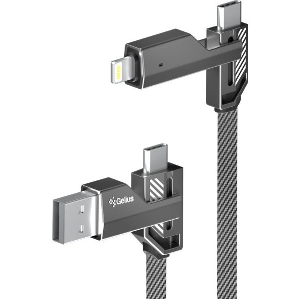 Фото - Кабель Gelius Twister 4в1 USB-A/Type-C to Type-C/Lightning 60W 1,2m Gray (GP-UCN004)