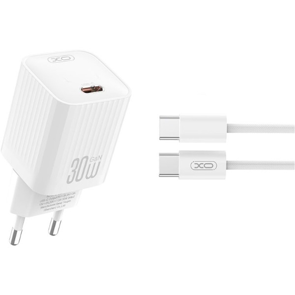 Фото - Мережевий зарядний пристрій XO L148 PD30W Single USB-C Charger with TYPE-C cable, white (XO-L148+C)