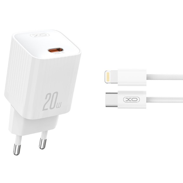 Фото - Сетевое зарядное устройство XO L146 PD20W Single USB-C Charger with Lightning cable, white (XO-L146+L-White)