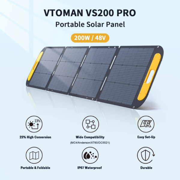 Фото - Портативна сонячна панель Vtoman 200W 48V IP67 MC-4/Anderson/XT60/DC5521 (VS200 Pro)