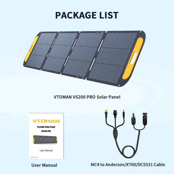 Фото - Портативна сонячна панель Vtoman 200W 48V IP67 MC-4/Anderson/XT60/DC5521 (VS200 Pro)