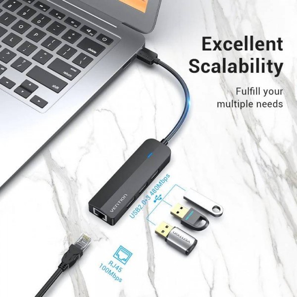 Фото - Хаб USB Vention USB 2.0 3хUSB 2.0 +RJ45 (CHPBB)
