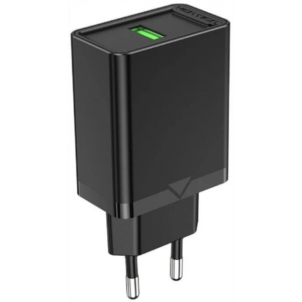 Фото - Мережевий зарядний пристрій Vention 1xUSB 18W (USB-A) QC3.0 
Black (FABB0-EU)