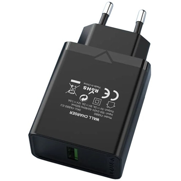 Фото - Мережевий зарядний пристрій Vention 1xUSB 18W (USB-A) QC3.0 
Black (FABB0-EU)