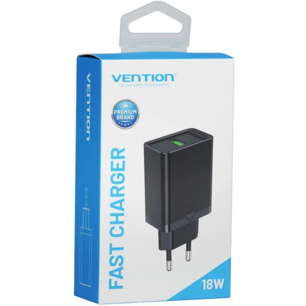 Фото - Мережевий зарядний пристрій Vention 1xUSB 18W (USB-A) QC3.0 
Black (FABB0-EU)